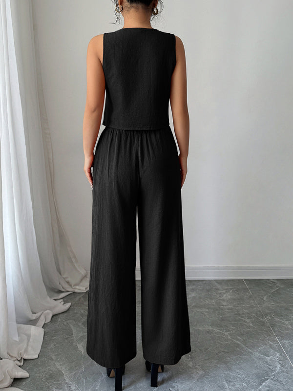 Simple sleeveless vest wide-leg trousers two-piece set