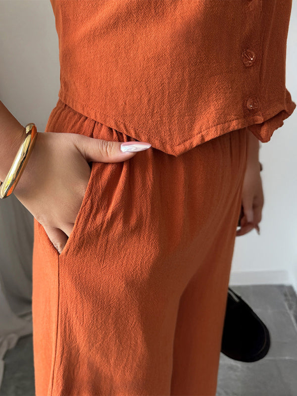 Simple sleeveless vest wide-leg trousers two-piece set