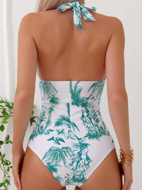 Coconut Tree Print Swimsuit