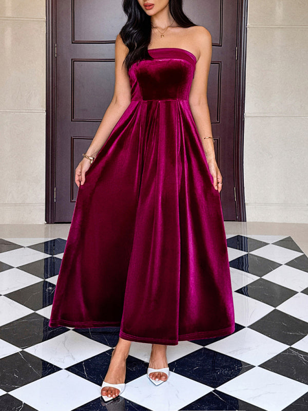 Strapless solid color long dress