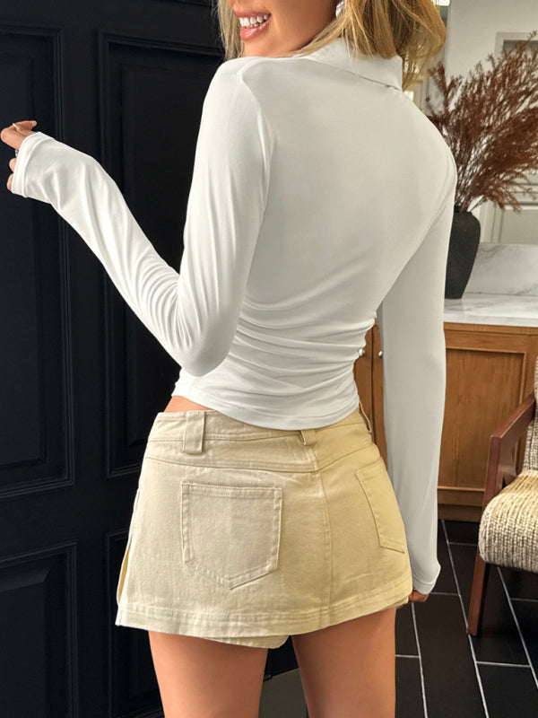 Lapel casual long-sleeved shirt