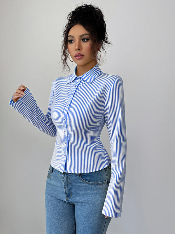 Simple Striped Long Sleeve Button-Down Shirt