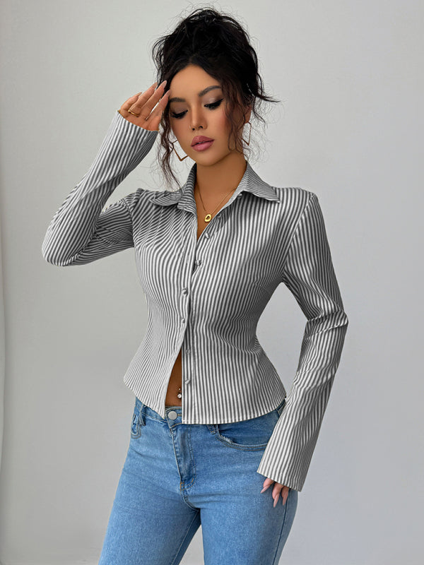 Simple Striped Long Sleeve Button-Down Shirt