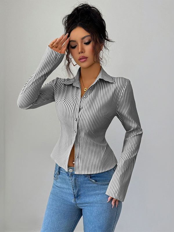 Simple Striped Long Sleeve Button-Down Shirt