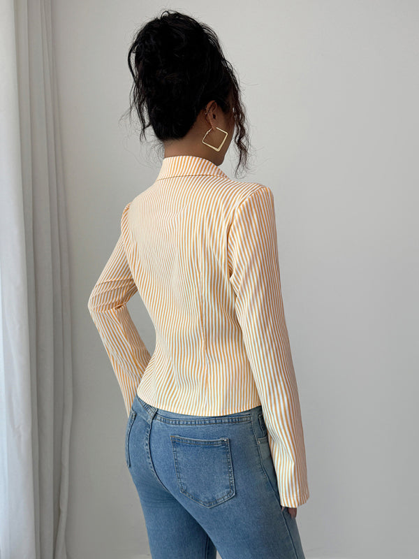 Simple Striped Long Sleeve Button-Down Shirt