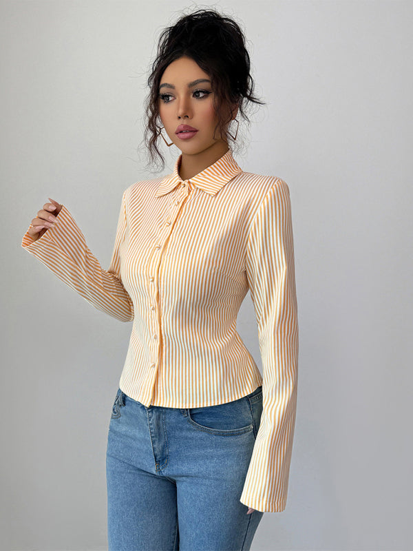 Simple Striped Long Sleeve Button-Down Shirt