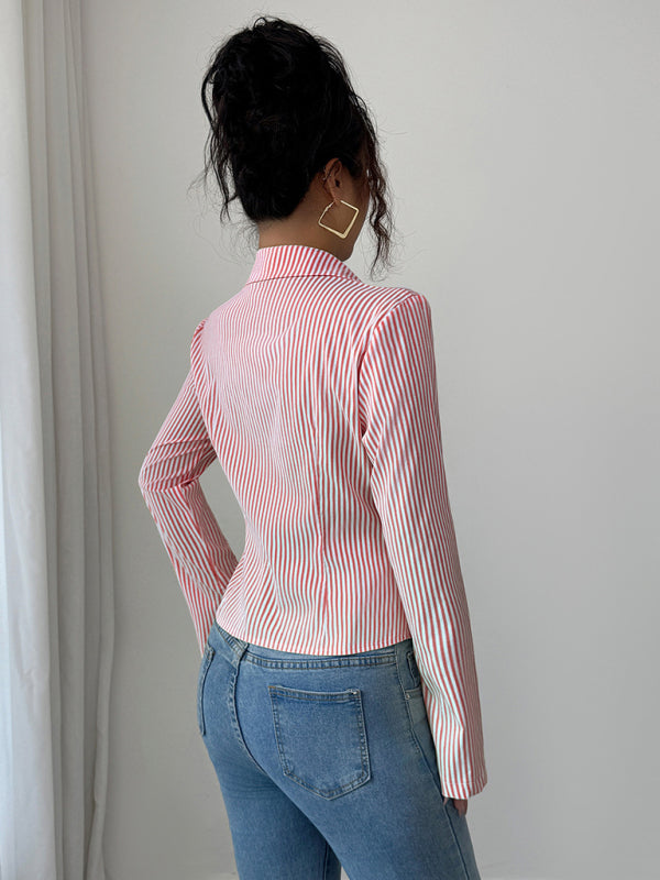 Simple Striped Long Sleeve Button-Down Shirt