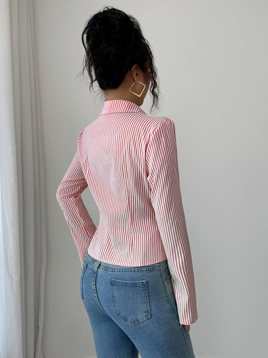 Simple Striped Long Sleeve Button-Down Shirt