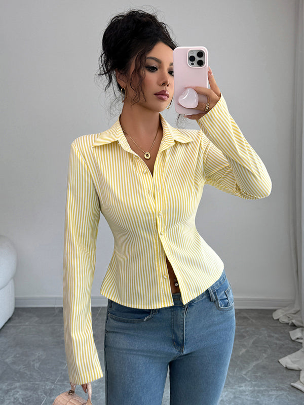Simple Striped Long Sleeve Button-Down Shirt