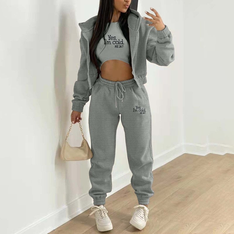 Women’s Fashion Casual Slogan Tracksuit Set
